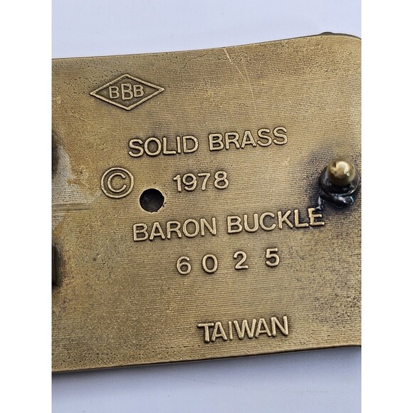 Vintage 1978 Solid Brass Plumber Wrench Pipe Belt Buckle Baron Buckle 6025 Used - Picture 3 of 4